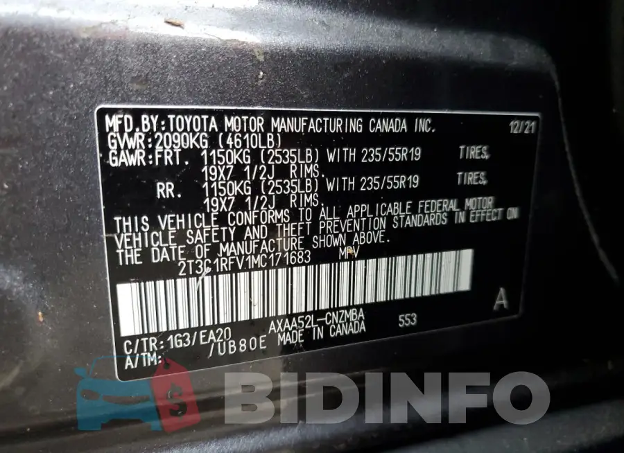 2T3C1RFV1MC171683 Photo# 13