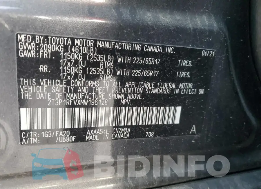 2T3P1RFVXMW196128 Photo# 13