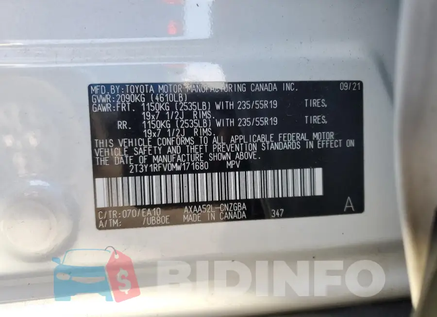 2T3Y1RFV0MW171680 Photo# 14