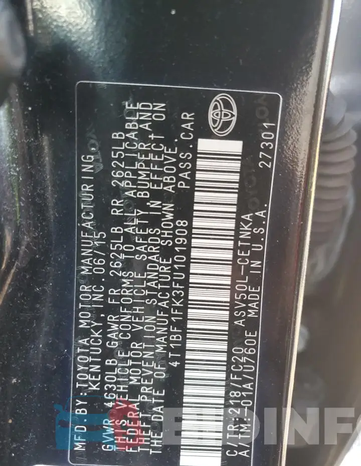 4T1BF1FK3FU101908 Photo# 12