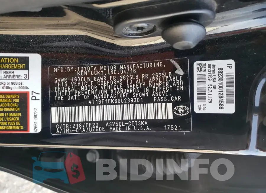 4T1BF1FK6GU239301 Photo# 12