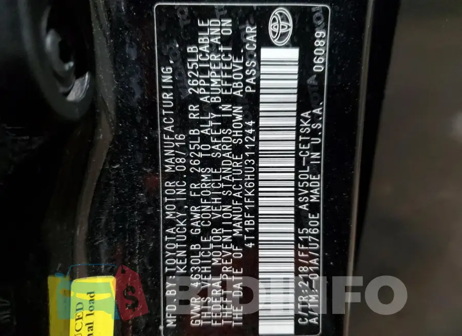 4T1BF1FK6HU311244 Photo# 13