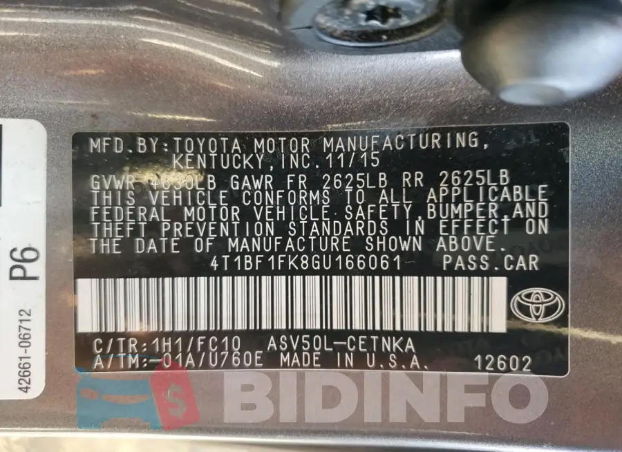 4T1BF1FK8GU166061 Photo# 12