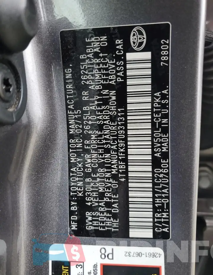 4T1BF1FK9FU931311 Photo# 13