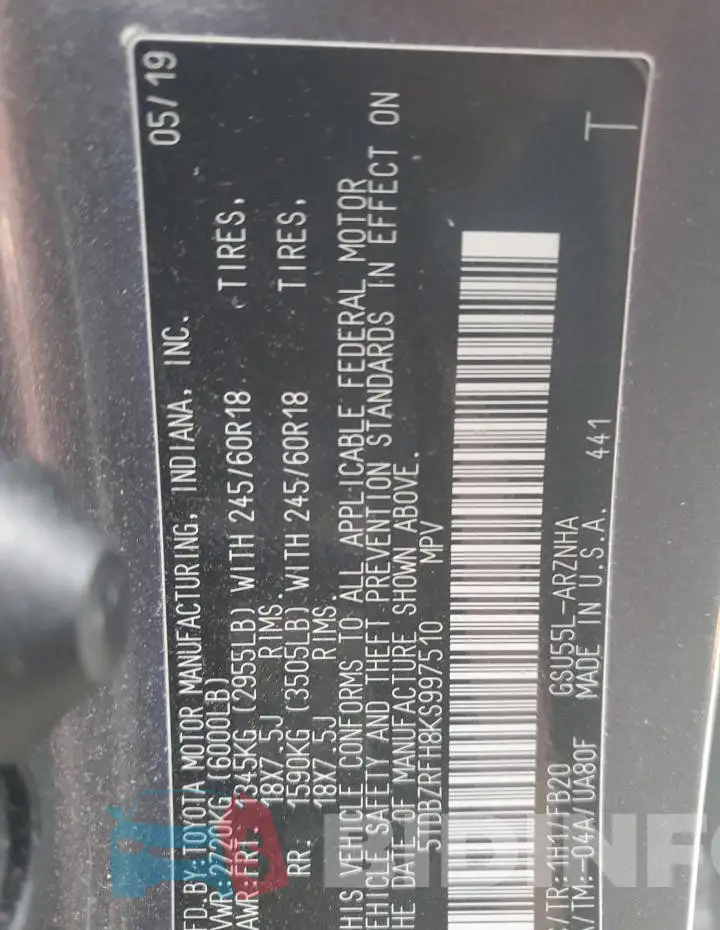 5TDBZRFH8KS997510 Photo# 13