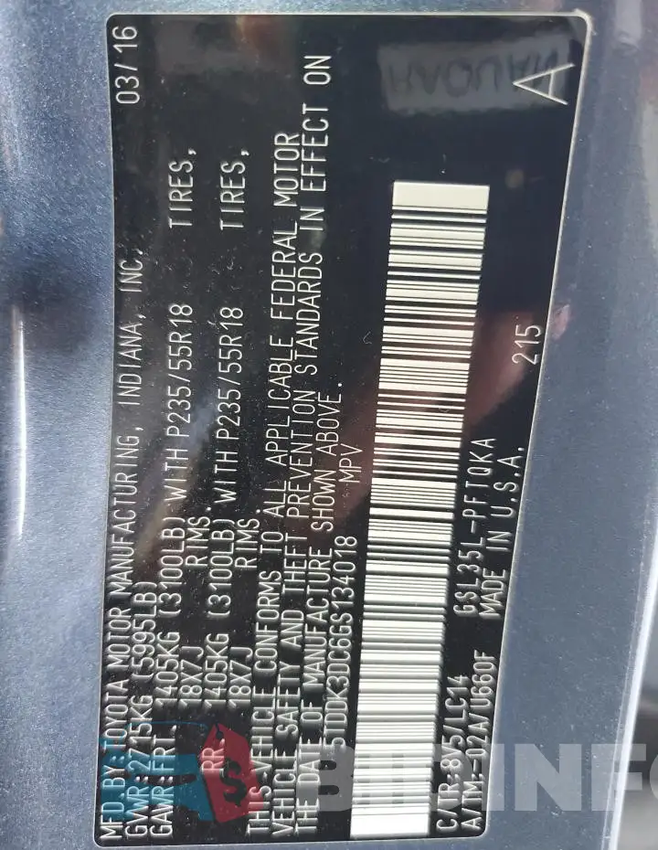 5TDDK3DC6GS134018 Photo# 14