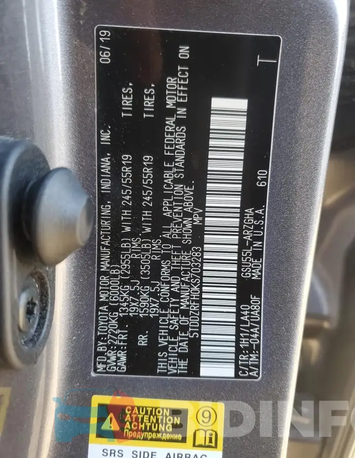 5TDDZRFH0KS703283 Photo# 13