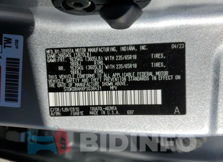 5TDKDRAHXPS038431 Photo# 14