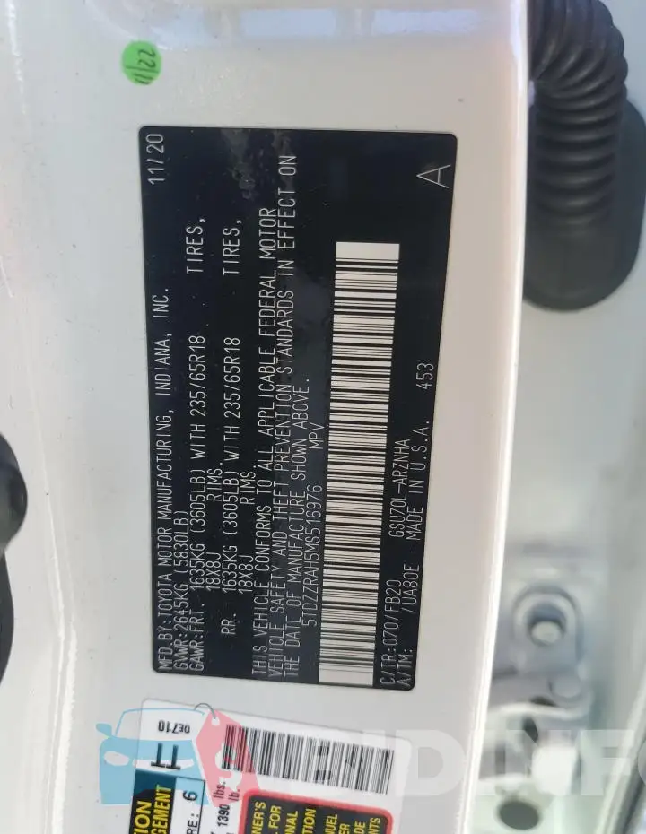 5TDZZRAH5MS516976 Photo# 14