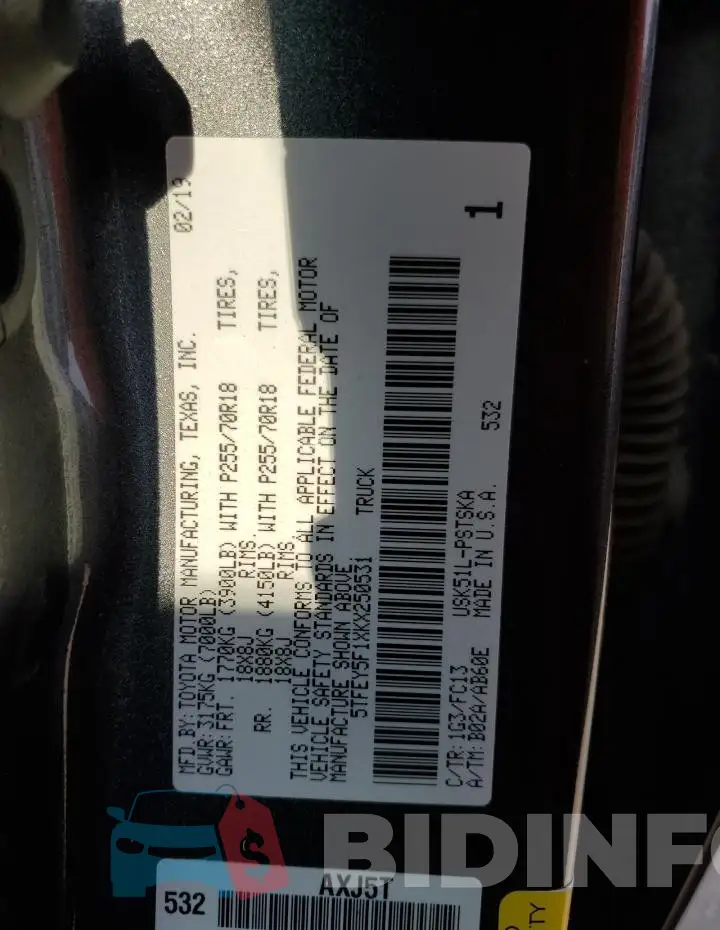 5TFEY5F1XKX250531 Photo# 12