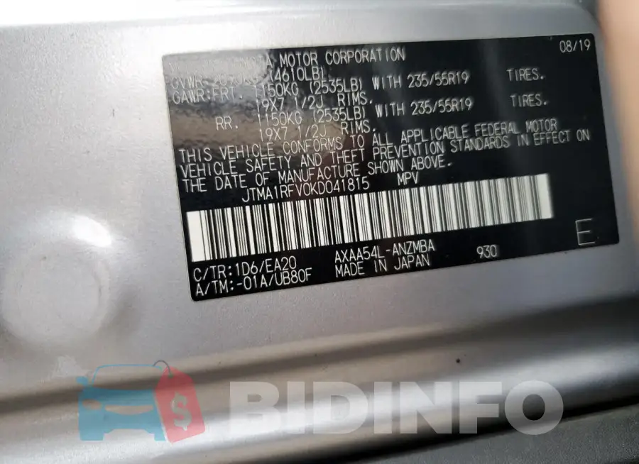 JTMA1RFV0KD041815 Photo# 13