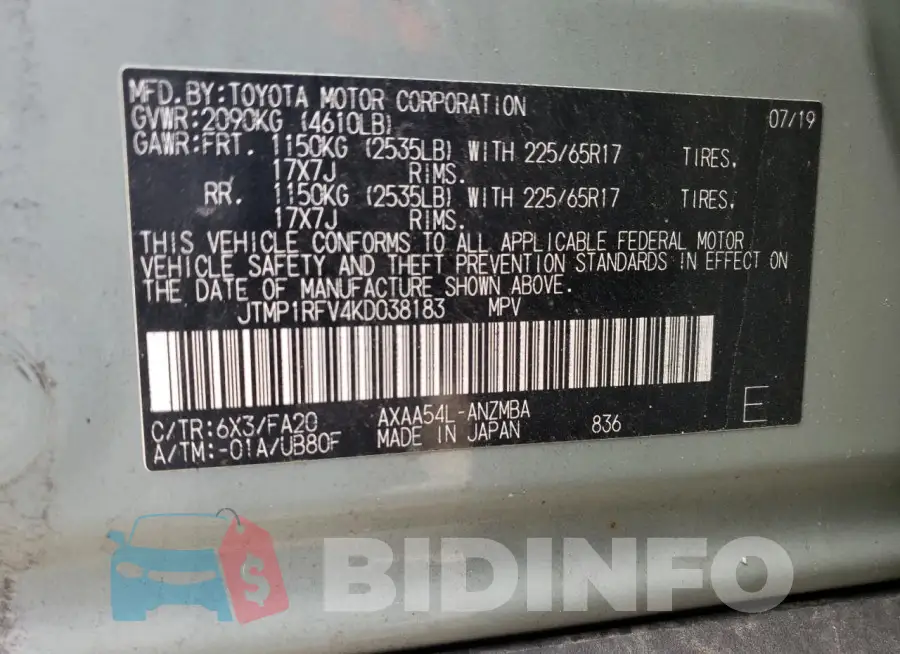 JTMP1RFV4KD038183 Photo# 13