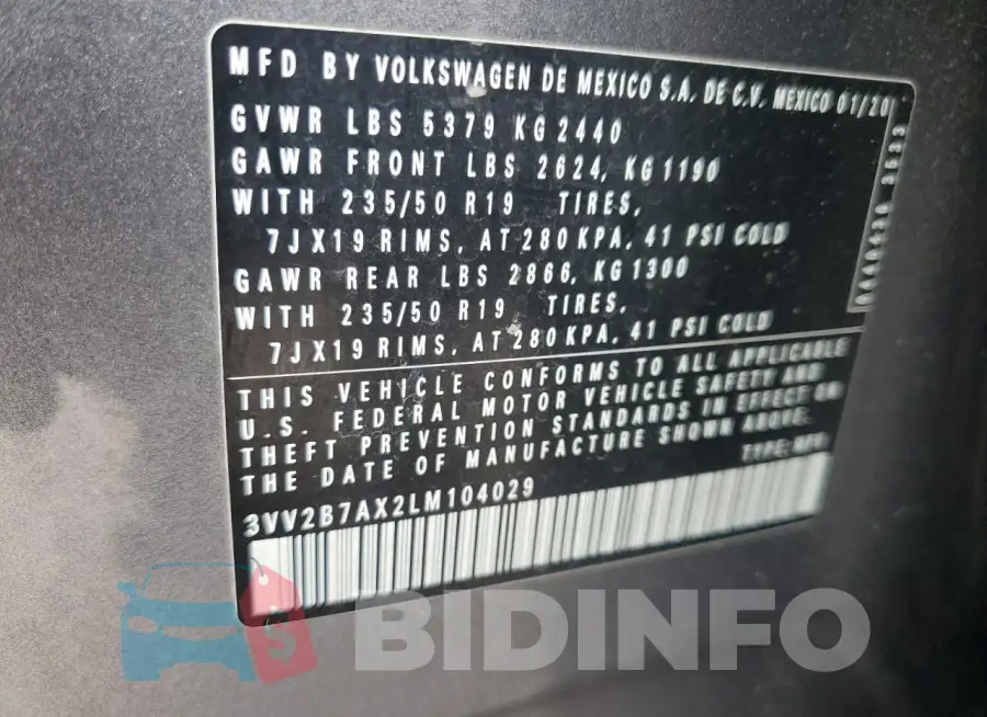 3VV2B7AX2LM104029 Photo# 13
