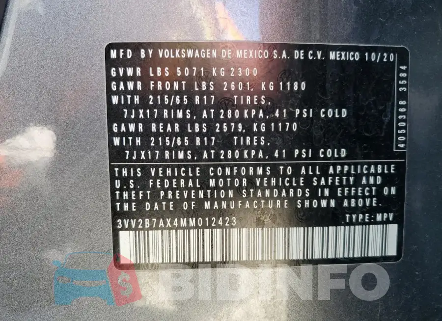 3VV2B7AX4MM012423 Photo# 14