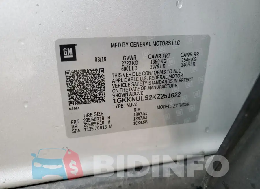 1GKKNULS2KZ251622 Photo# 13