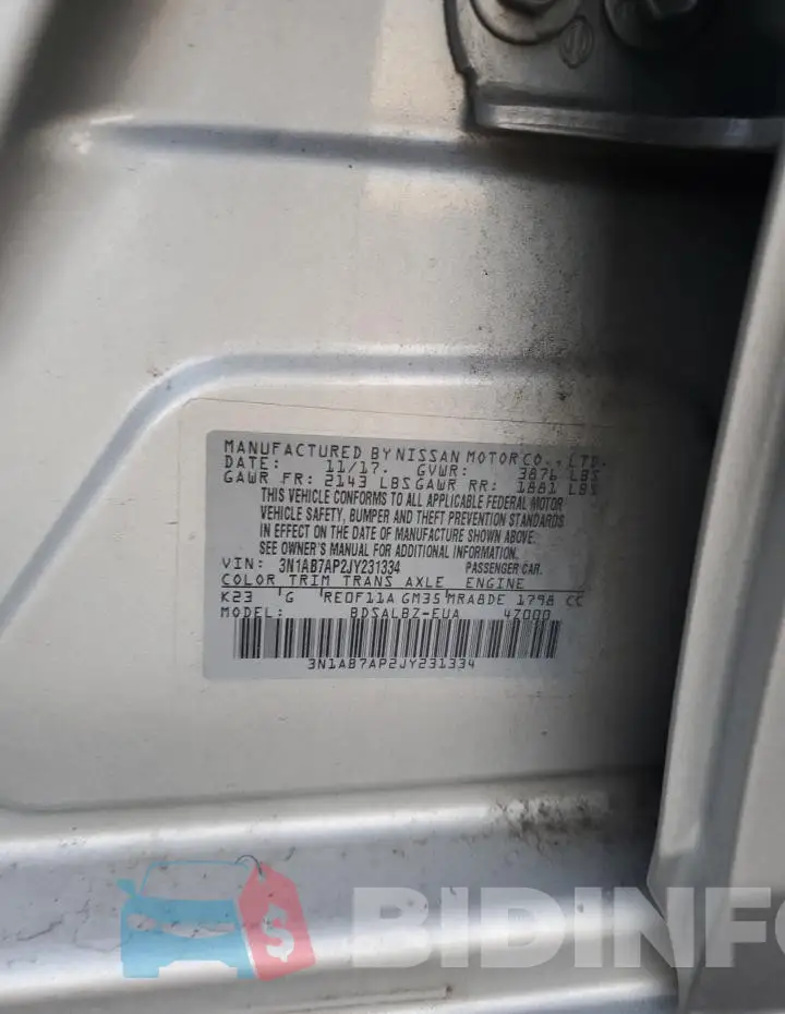 3N1AB7AP2JY231334 Photo# 12
