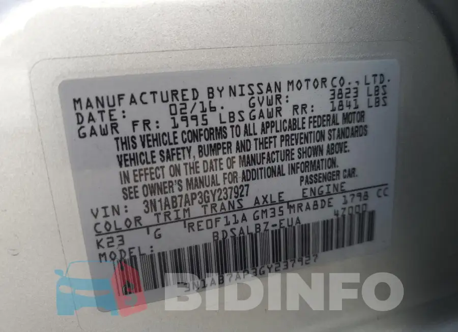 3N1AB7AP3GY237927 Photo# 12