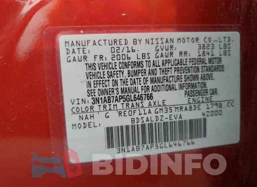 3N1AB7AP5GL646766 Photo# 12