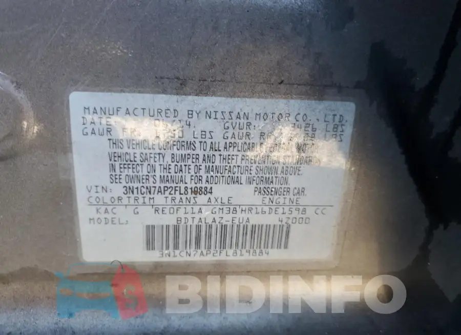 3N1CN7AP2FL819884 Photo# 12
