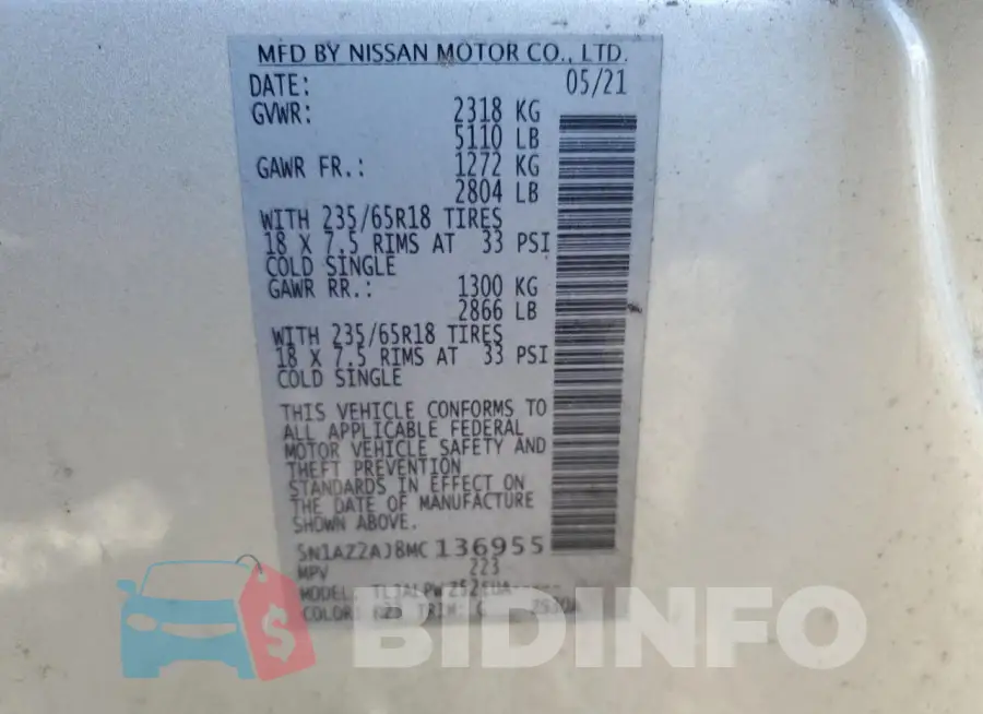 5N1AZ2AJ8MC136955 Photo# 13
