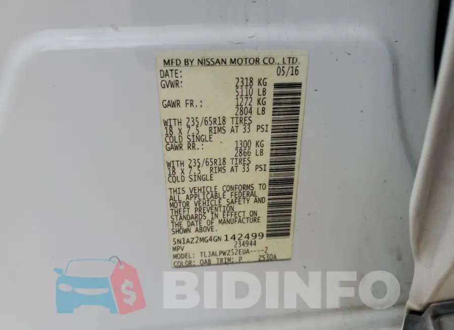 5N1AZ2MG4GN142499 Photo# 12