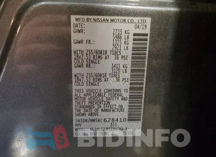 5N1DR2MM5KC628410 Photo# 13