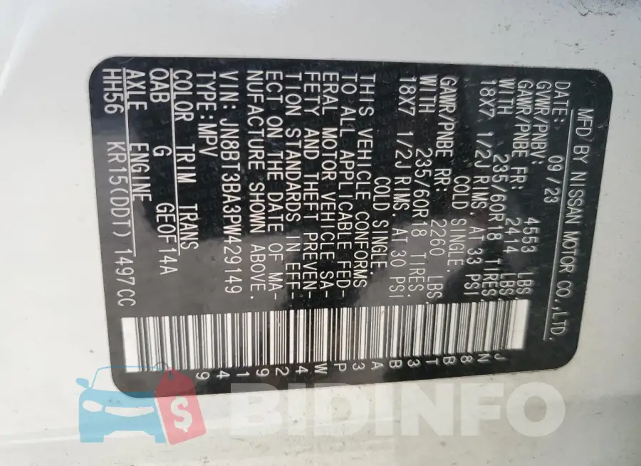 JN8BT3BA3PW429149 Photo# 14