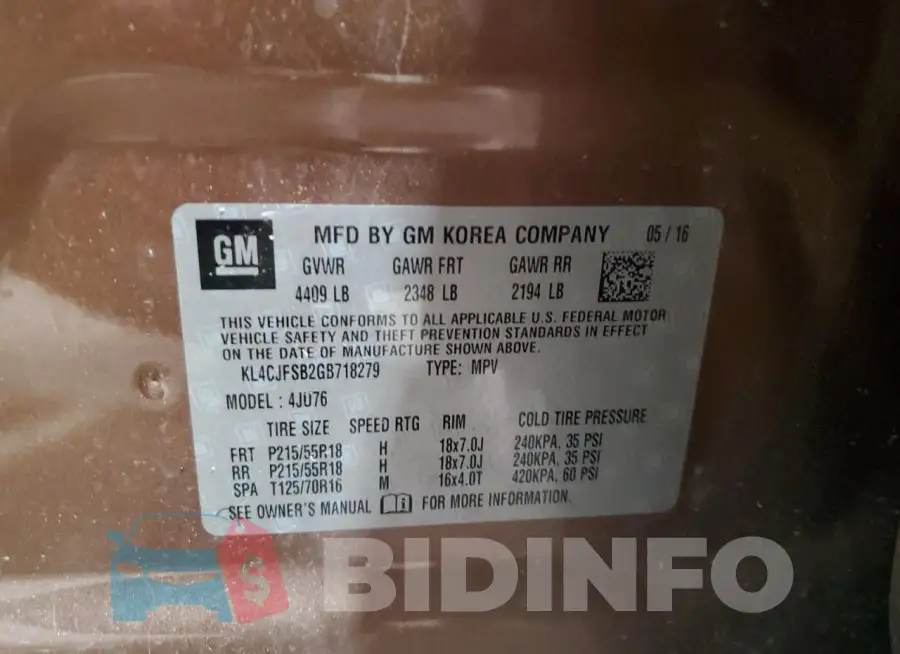 KL4CJFSB2GB718279 Photo# 12