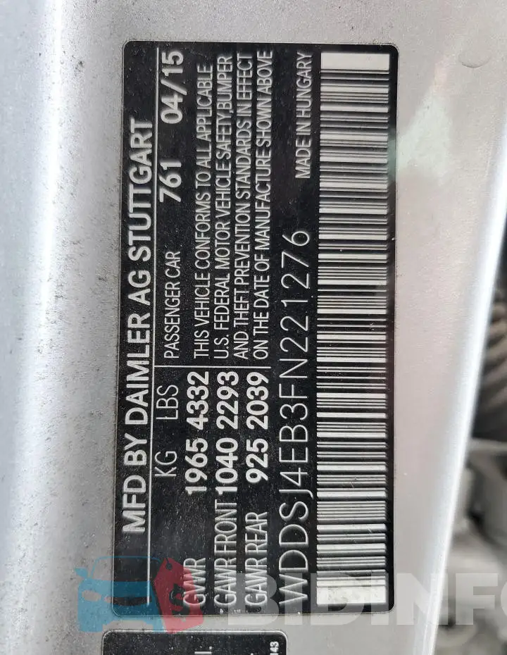 WDDSJ4EB3FN221276 Photo# 12