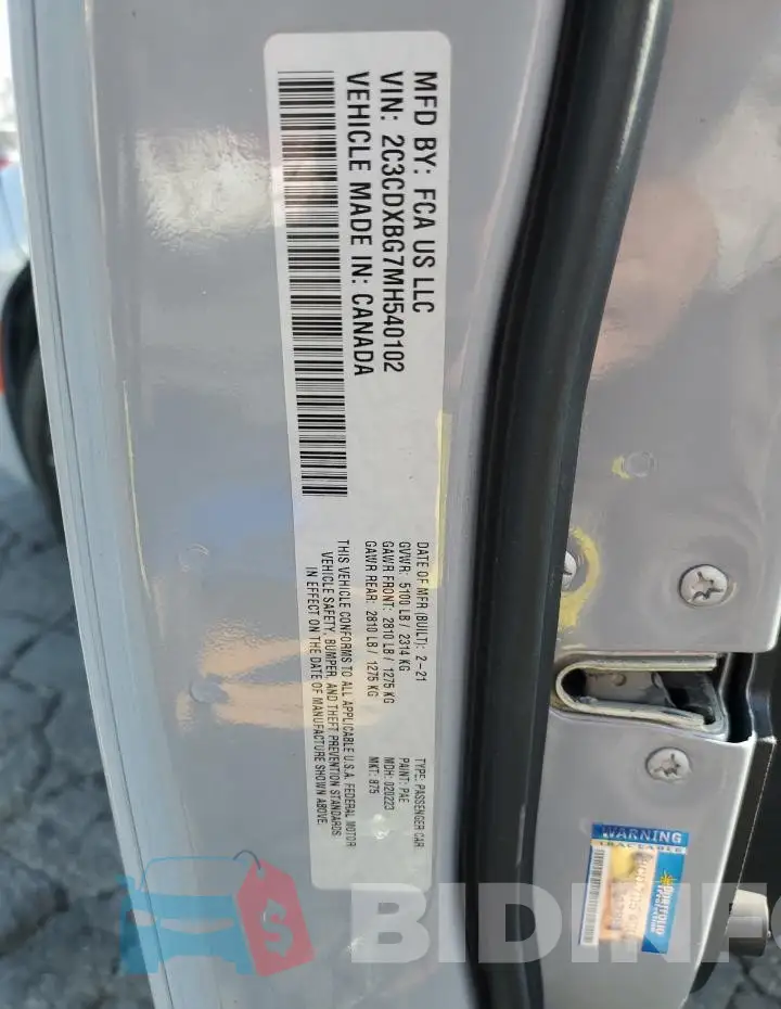 2C3CDXBG7MH540102 Photo# 12