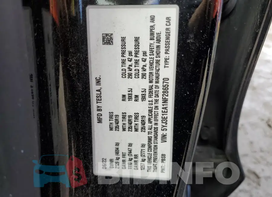 5YJ3E1EA1NF286570 Photo# 12