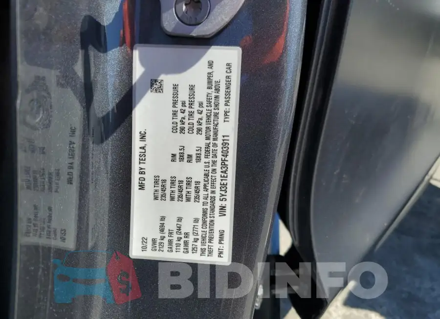 5YJ3E1EA3PF403911 Photo# 13
