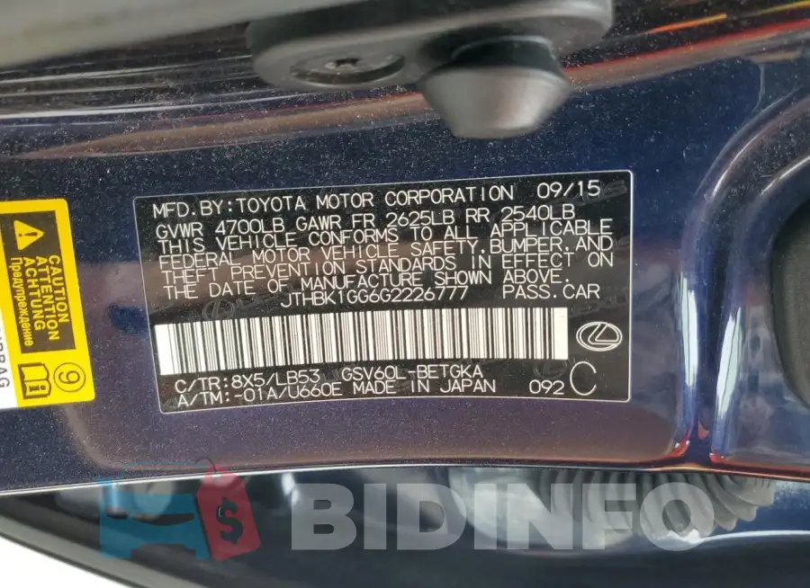JTHBK1GG6G2226777 Photo# 12