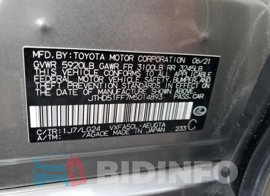 JTHD51FF7M5014893 Photo# 12