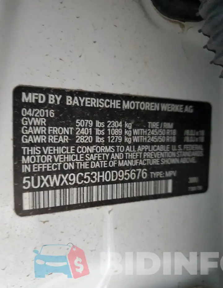 5UXWX9C53H0D95676 Photo# 13