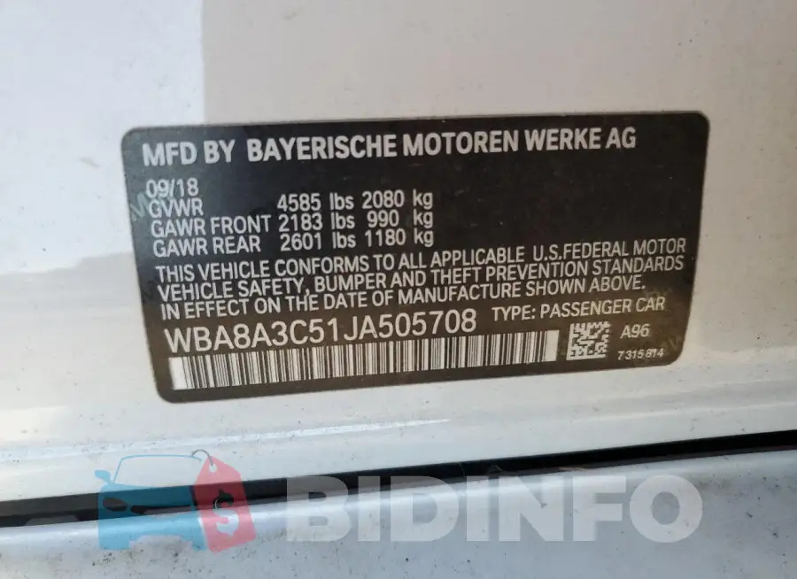 WBA8A3C51JA505708 Photo# 13