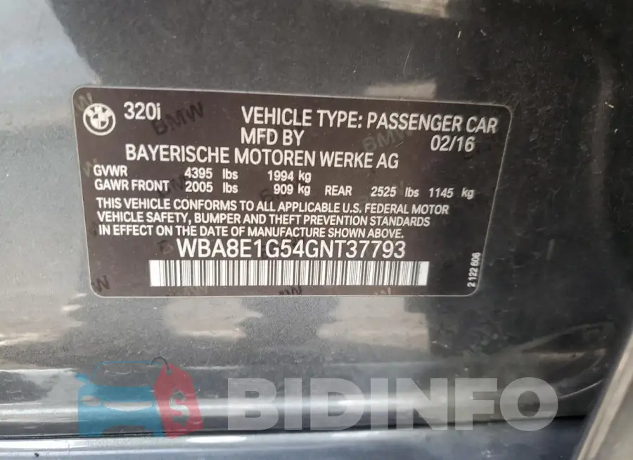 WBA8E1G54GNT37793 Photo# 12