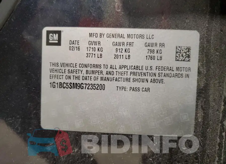 1G1BC5SM9G7235200 Photo# 12