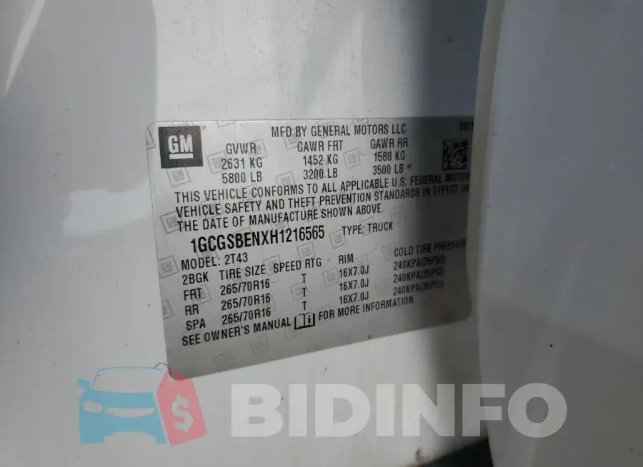 1GCGSBENXH1216565 Photo# 12