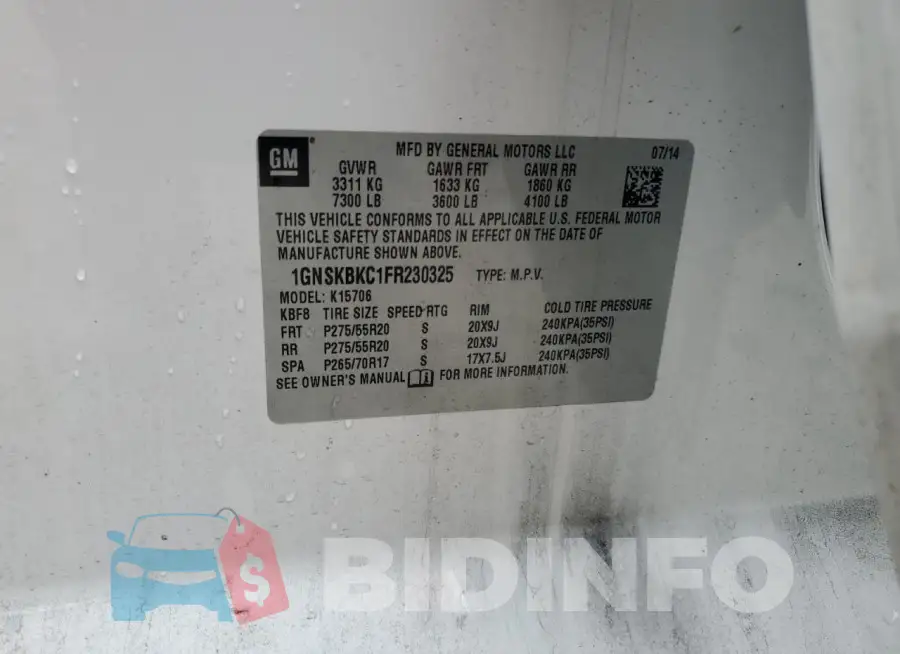 1GNSKBKC1FR230325 Photo# 13
