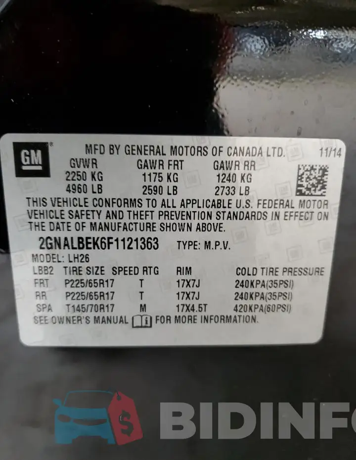2GNALBEK6F1121363 Photo# 12