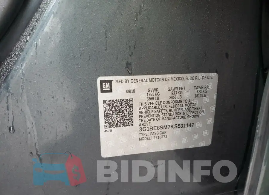 3G1BE6SM7KS531147 Photo# 12