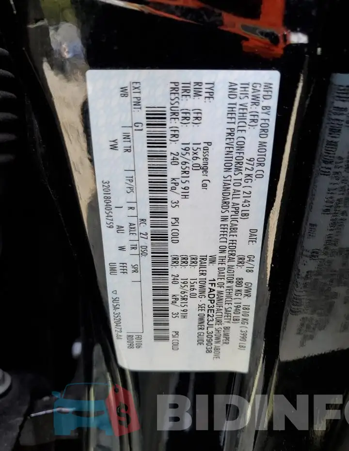 1FADP3E23JL309038 Photo# 12