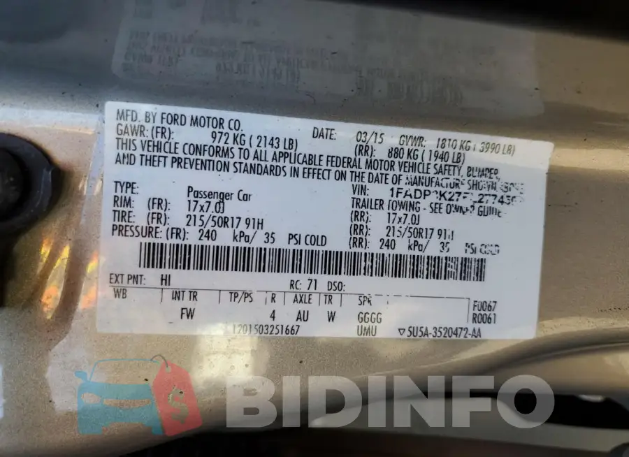 1FADP3K27FL277450 Photo# 12