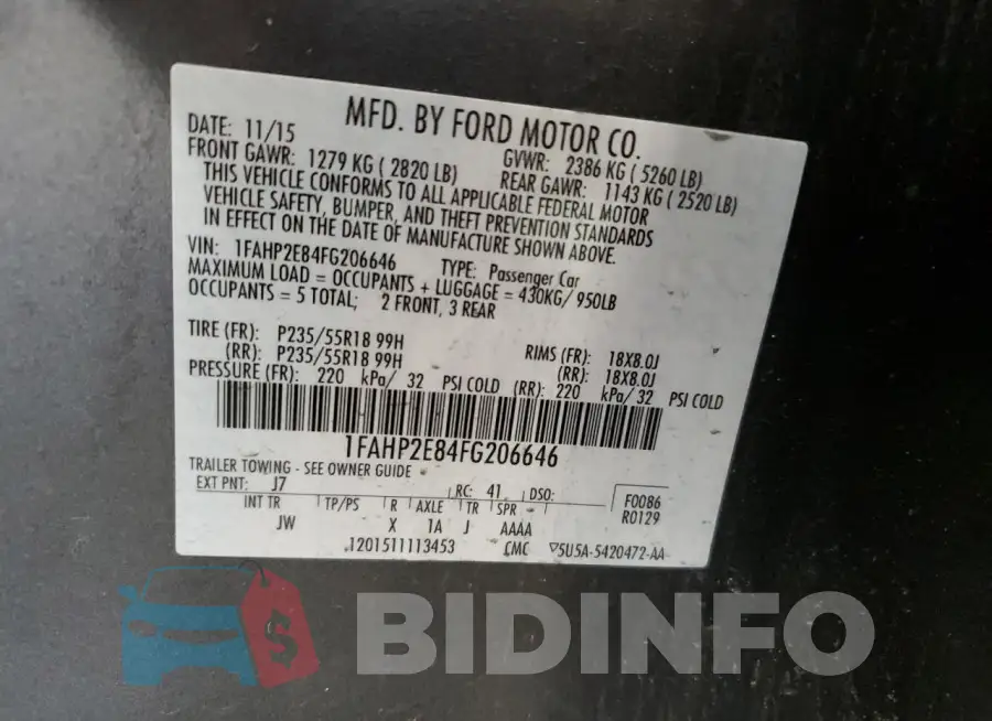 1FAHP2E84FG206646 Photo# 13