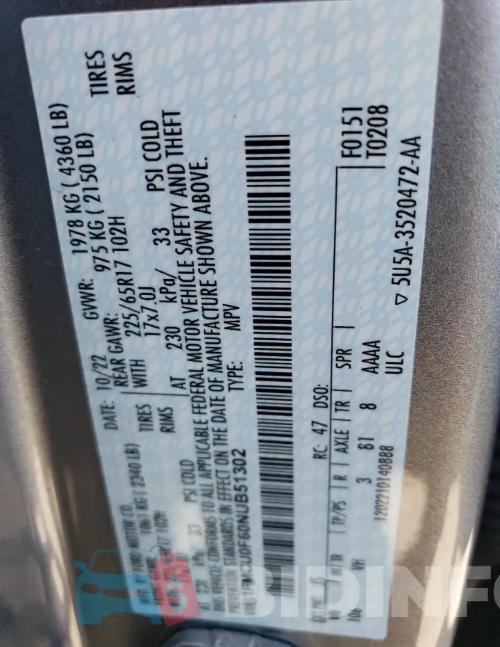 1FMCU0F60NUB51302 Photo# 13