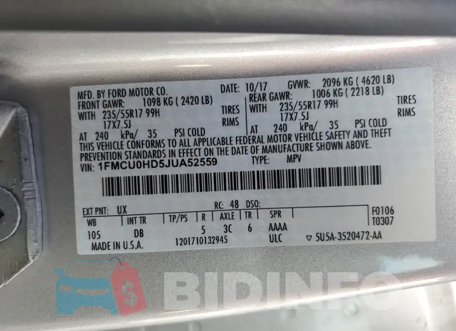 1FMCU0HD5JUA52559 Photo# 13
