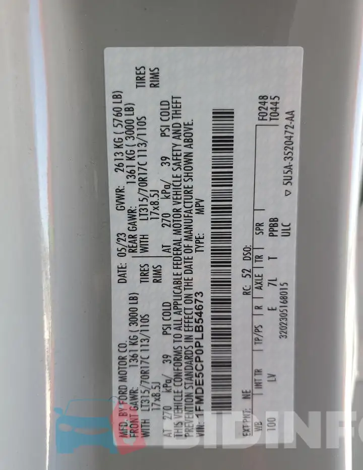 1FMDE5CP0PLB54673 Photo# 13