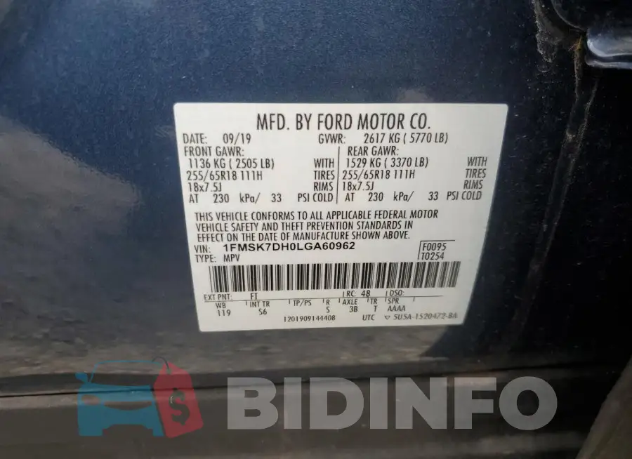 1FMSK7DH0LGA60962 Photo# 14