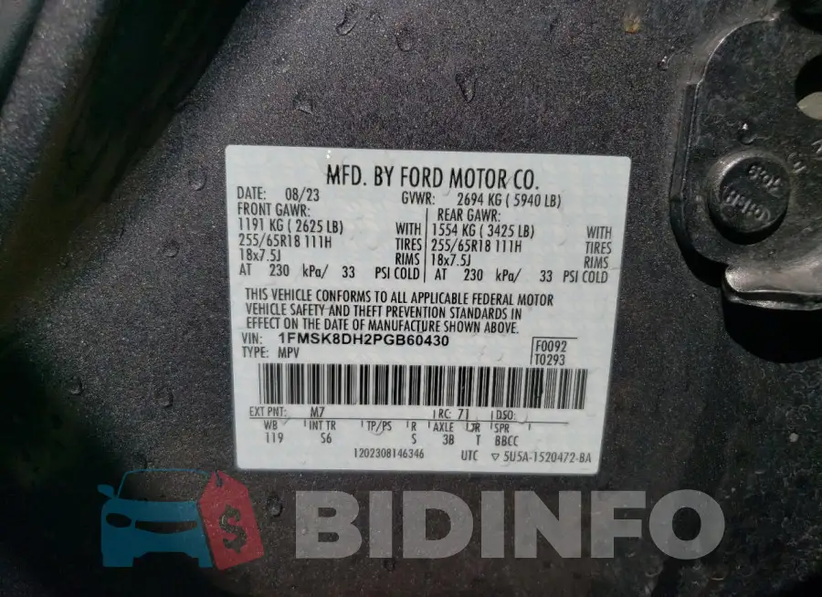 1FMSK8DH2PGB60430 Photo# 13
